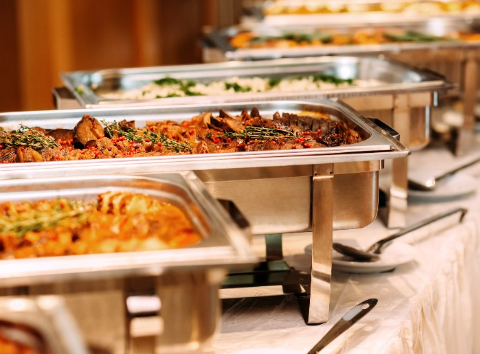 Corporate catering buffet setup with elegant presentation